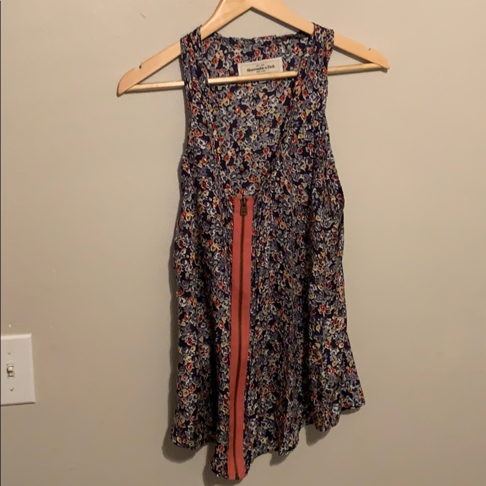 EUC A&F silk navy/floral tank with coral zipper